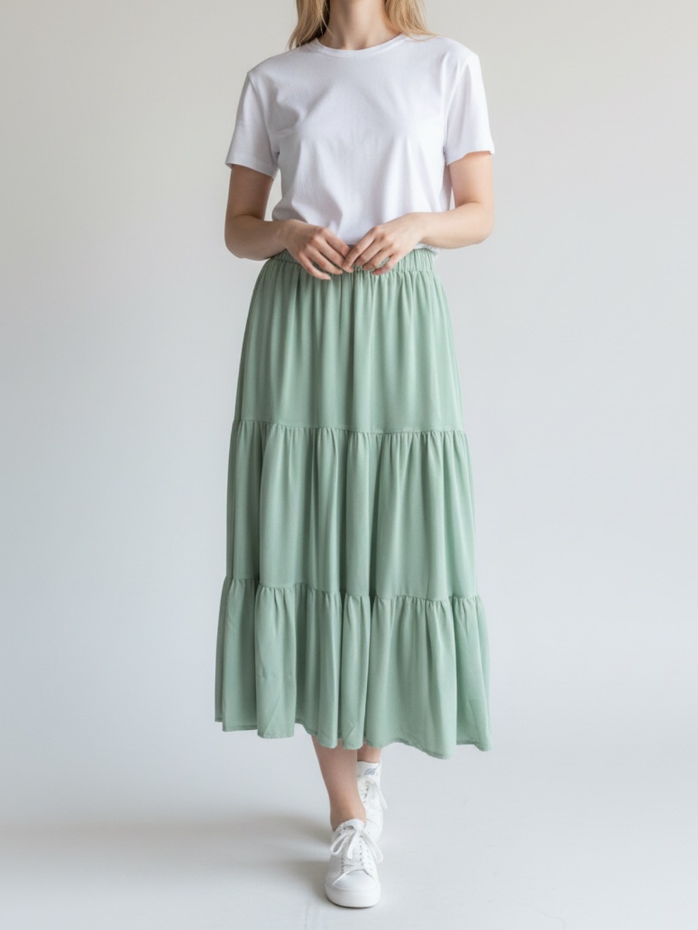Tiered Maxi Skirt in Sage Green